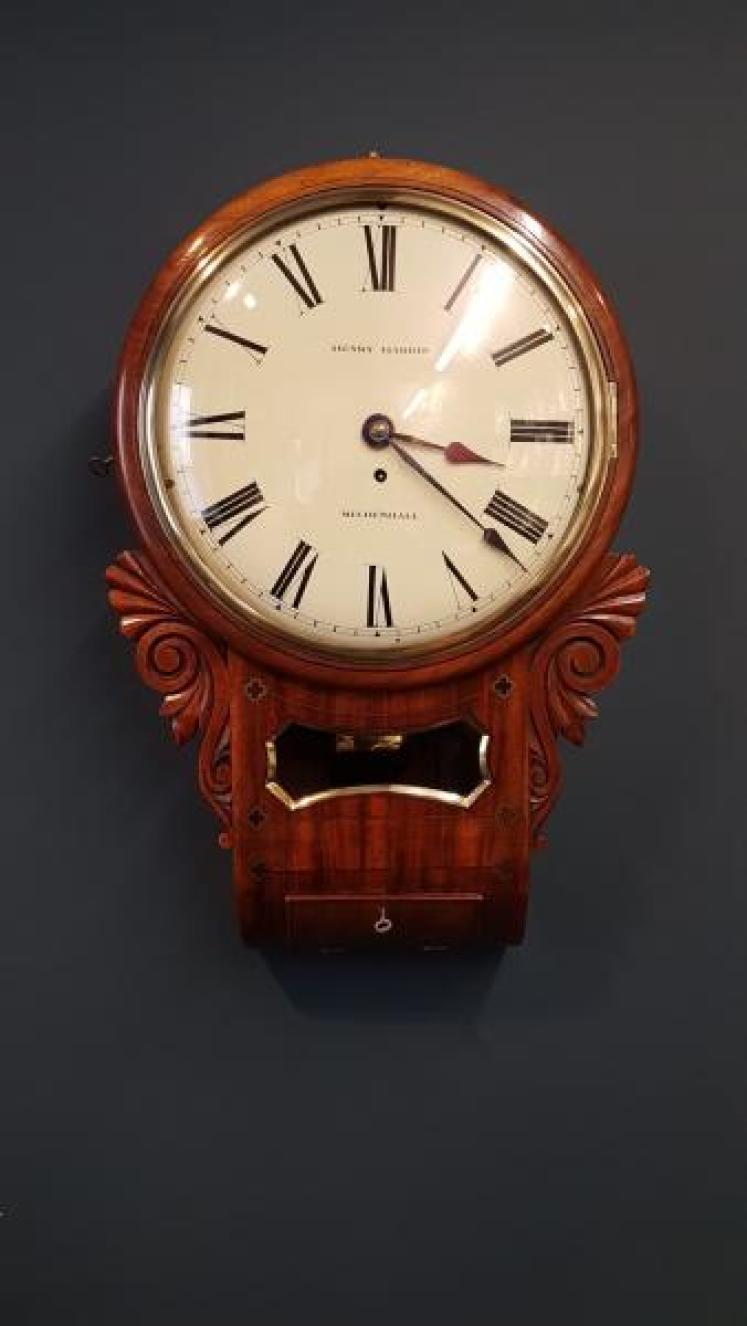 Early Victorian Mahogany Drop Dial Fusee Wall Clock - Image 1