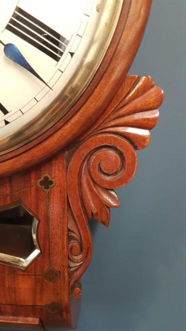 Early Victorian Mahogany Drop Dial Fusee Wall Clock - Image 4
