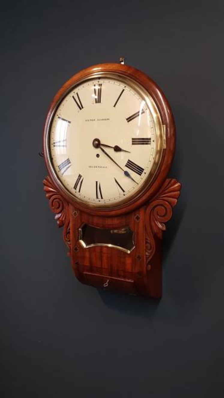 Early Victorian Mahogany Drop Dial Fusee Wall Clock - Image 6