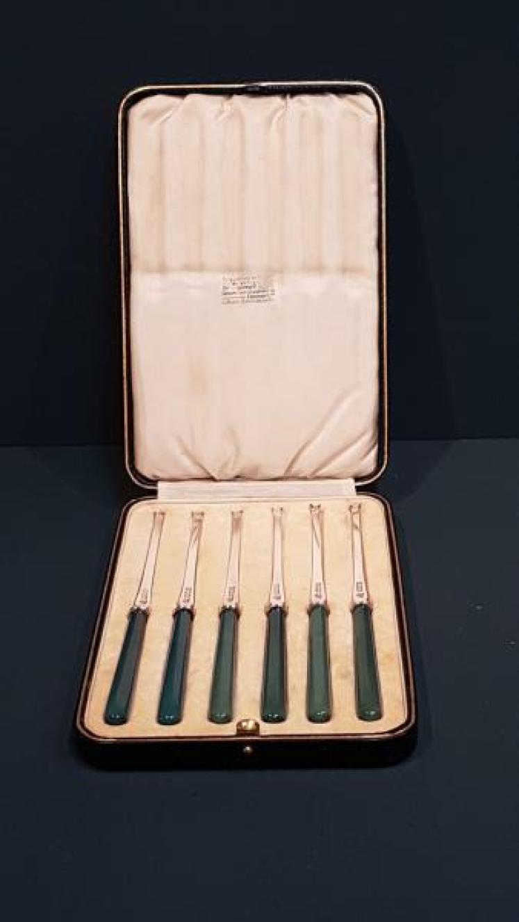 Rare Boxed Set of Silver and Bone Lobster Picks - Image 1