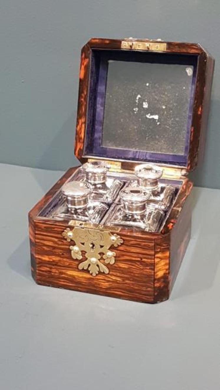 Victorian Coromandel Scent Box with Silver Top Bottles - Image 1