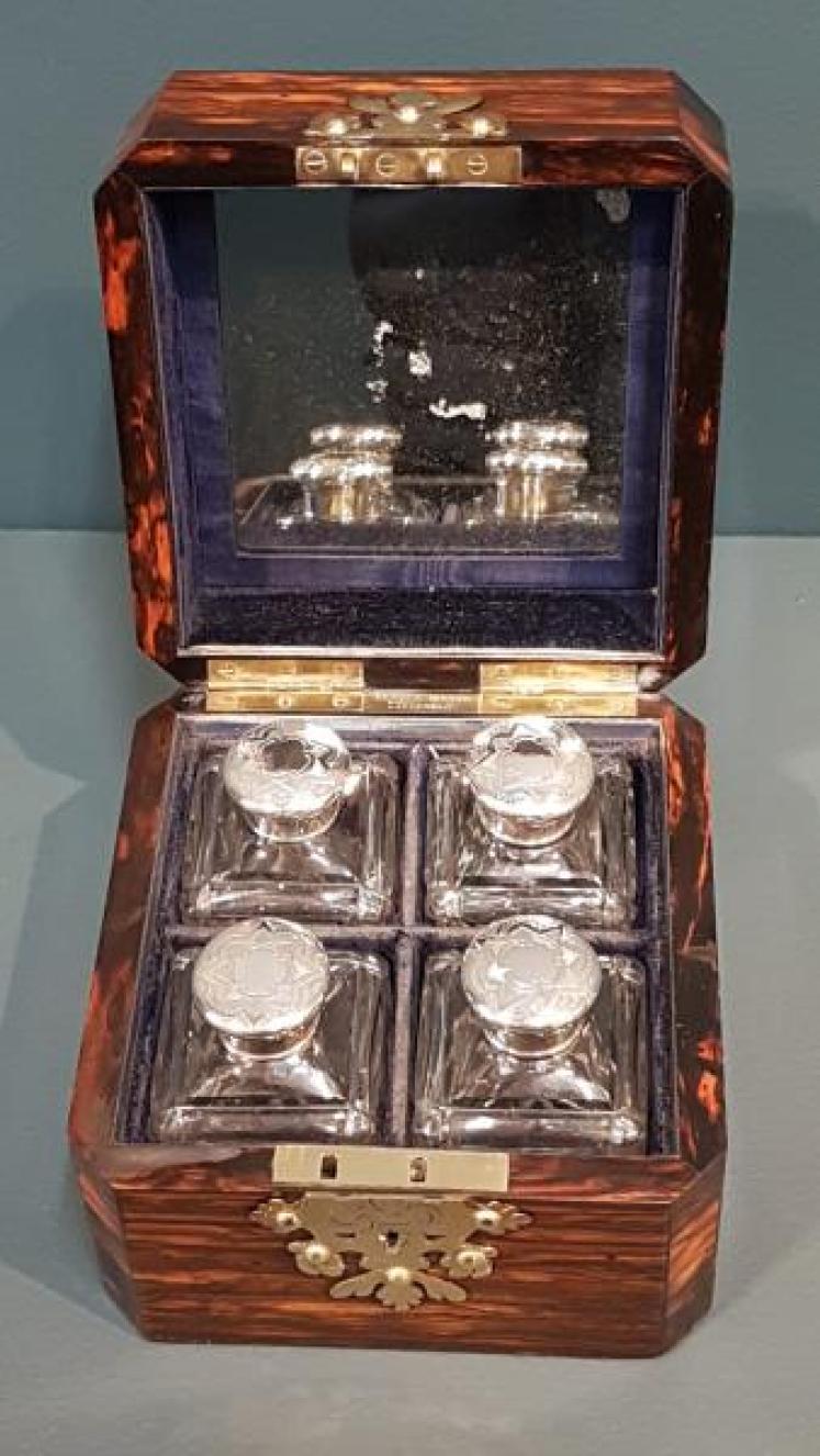 Victorian Coromandel Scent Box with Silver Top Bottles - Image 2