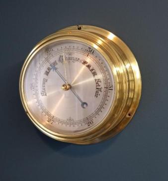 Edwardian Polished Brass Bulkhead Marine Barometer