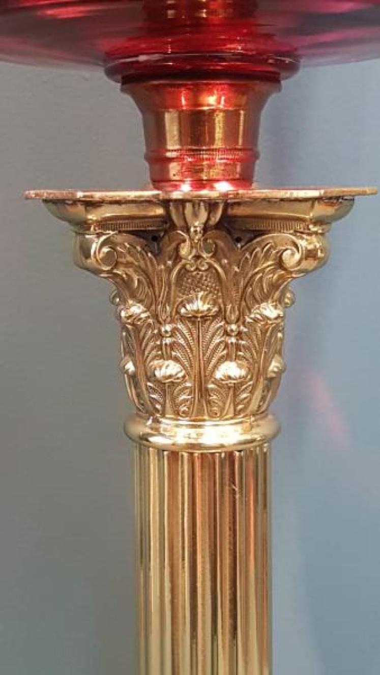 Victorian Corinthian Column Cranberry Oil Lamp - Image 6