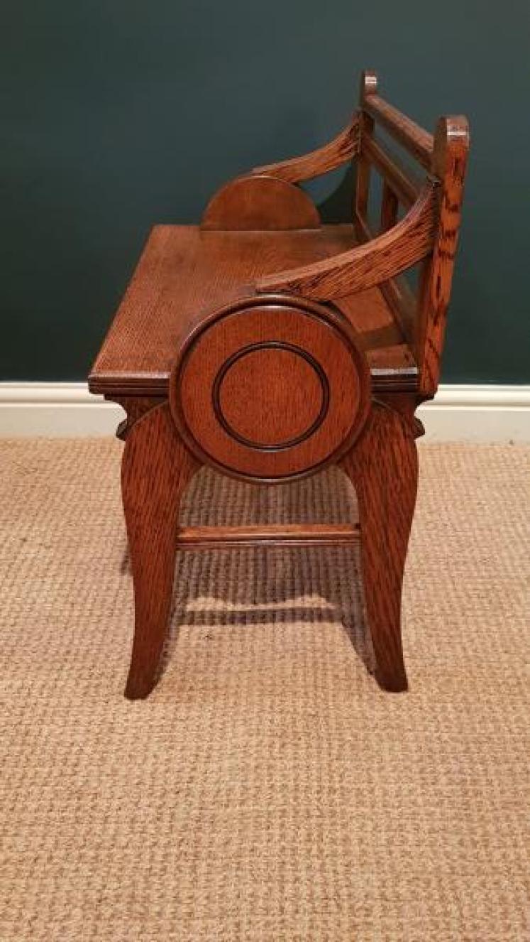 Victorian Oak Hall Bench - Image 3
