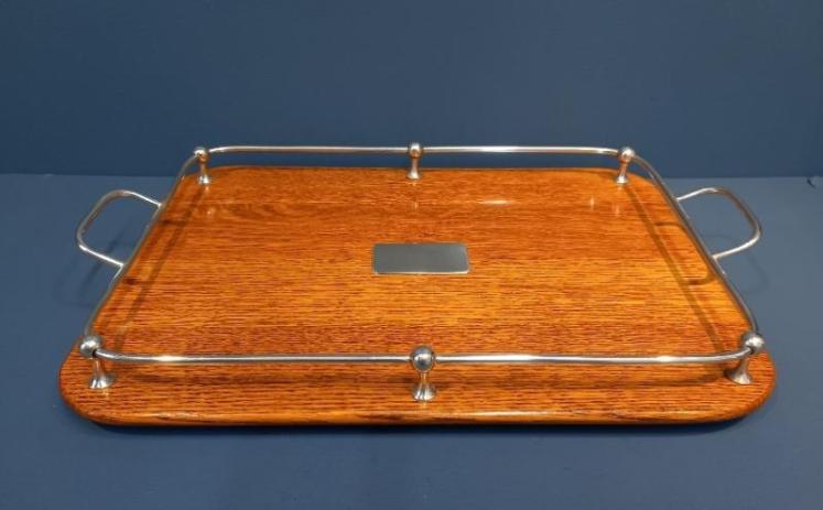 Late Victorian Polished Oak & Silver Plated Tray - Image 1