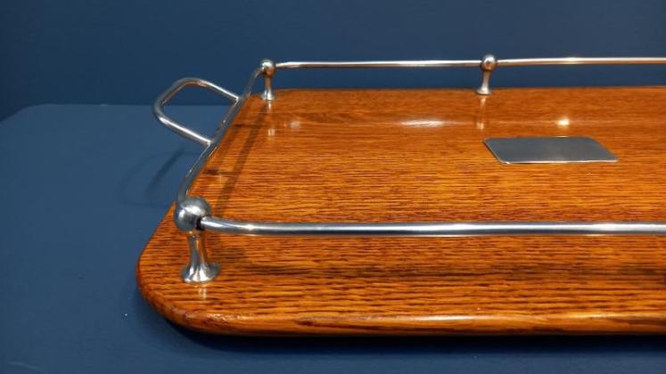 Late Victorian Polished Oak & Silver Plated Tray - Image 3