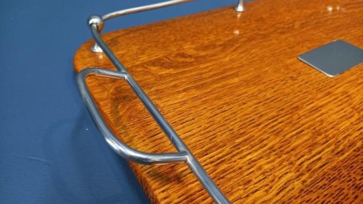 Late Victorian Polished Oak & Silver Plated Tray - Image 4