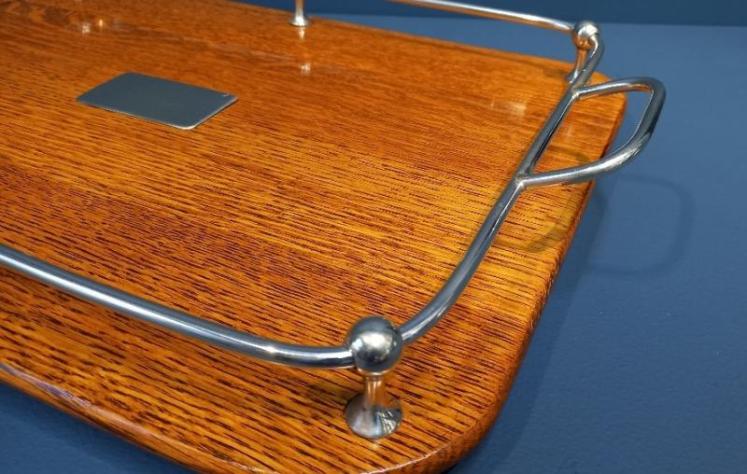 Late Victorian Polished Oak & Silver Plated Tray - Image 5