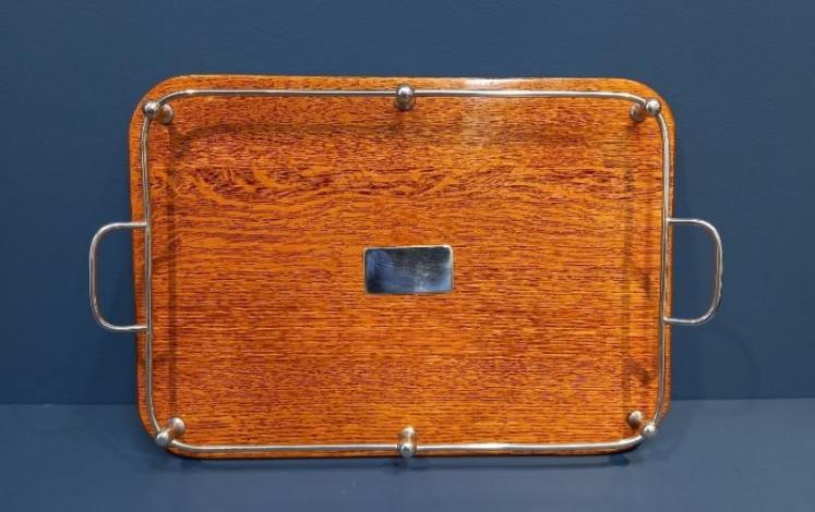 Late Victorian Polished Oak & Silver Plated Tray - Image 7