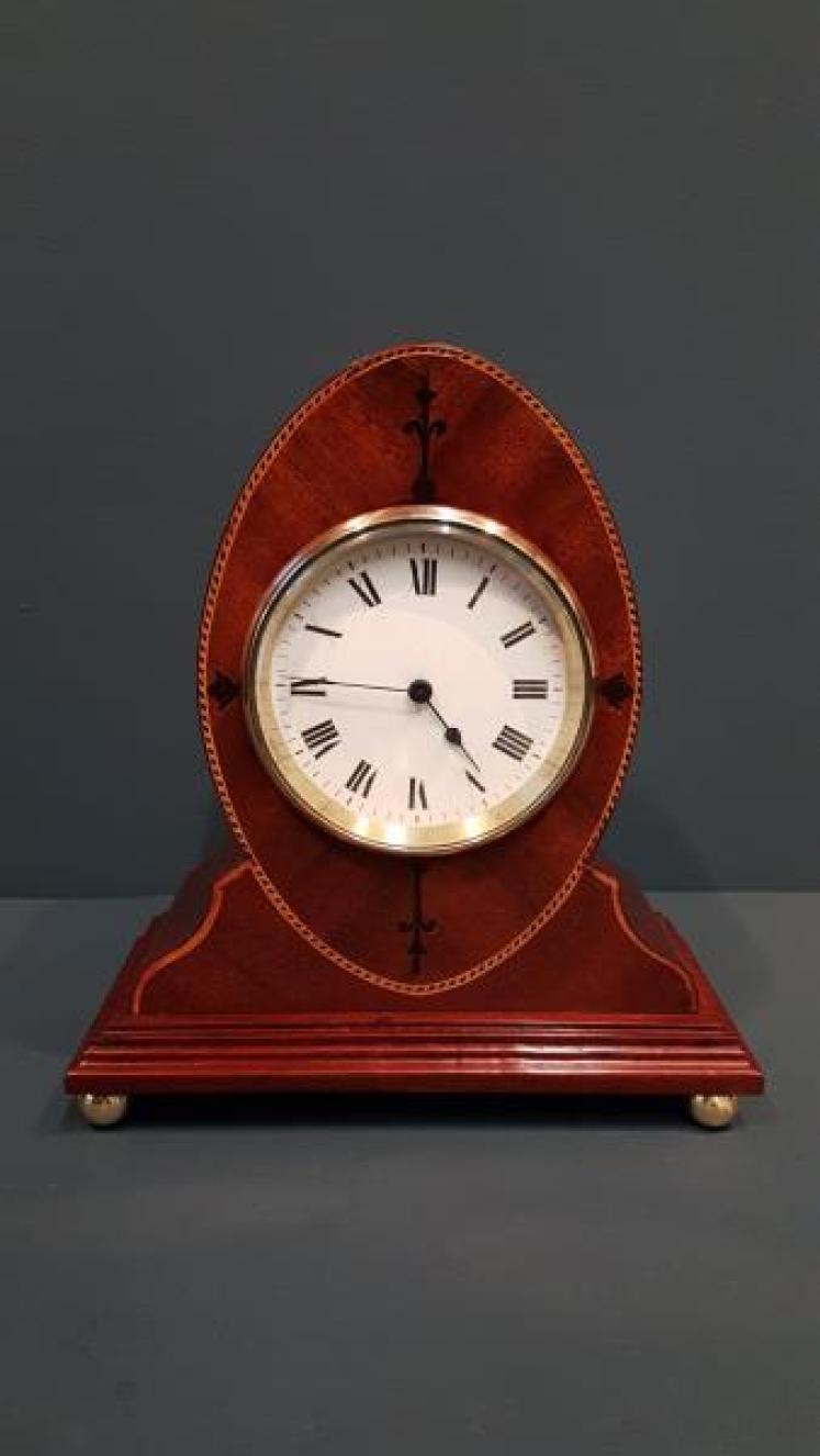 Fine Quality Elliptical Inlaid Mahogany Mantel Clock - Image 1