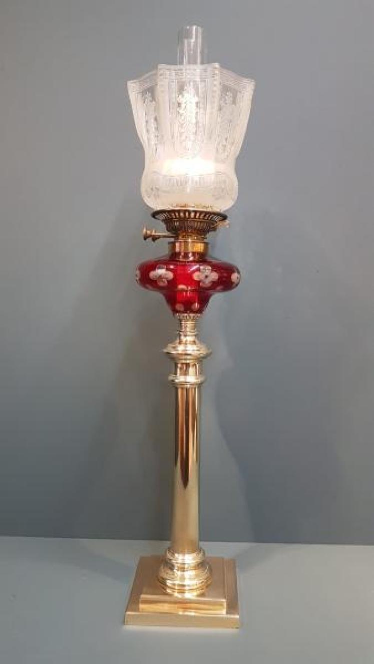 Superb Victorian Ruby Glass Reservoir Oil Lamp - Image 1