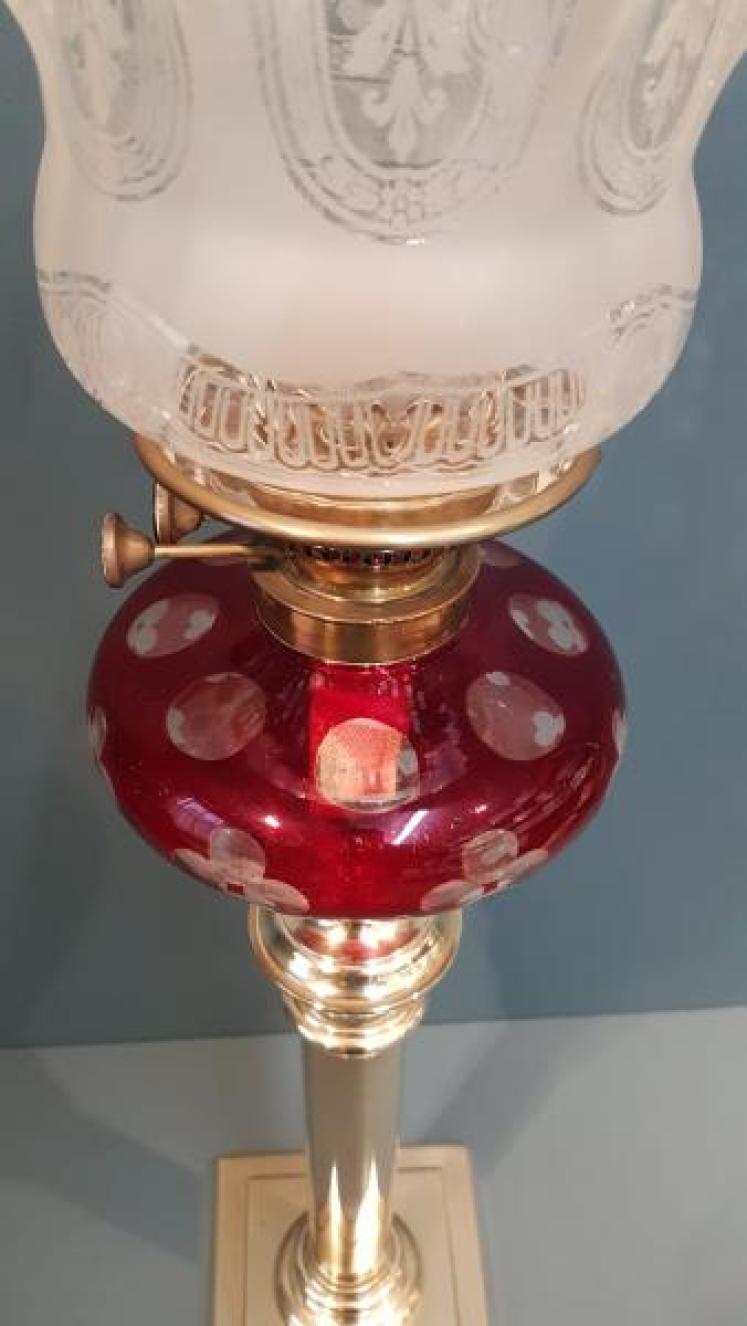 Superb Victorian Ruby Glass Reservoir Oil Lamp - Image 3
