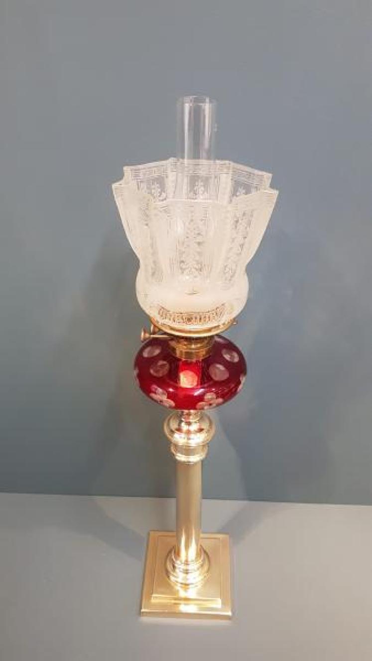 Superb Victorian Ruby Glass Reservoir Oil Lamp - Image 7