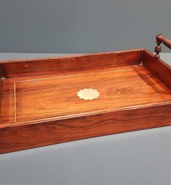 Small Regency Rosewood Brass Inlaid Drinks Tray