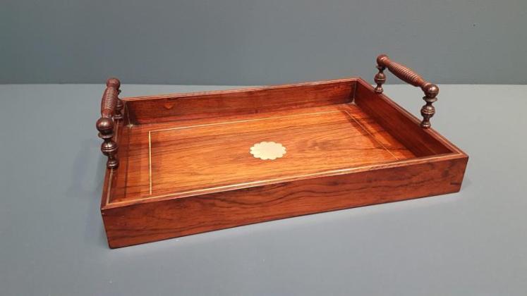 Small Regency Rosewood Brass Inlaid Drinks Tray - Image 1
