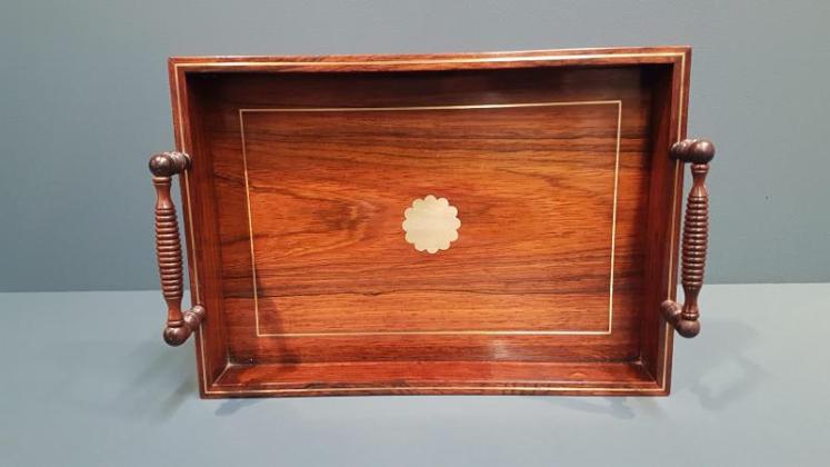 Small Regency Rosewood Brass Inlaid Drinks Tray - Image 2