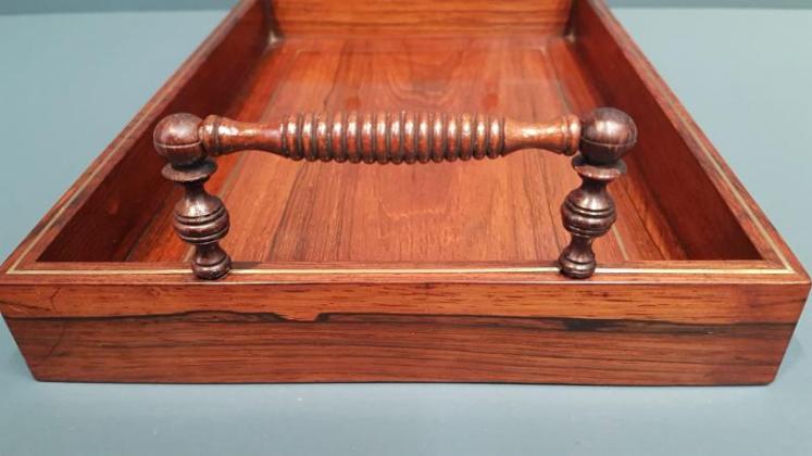 Small Regency Rosewood Brass Inlaid Drinks Tray - Image 4