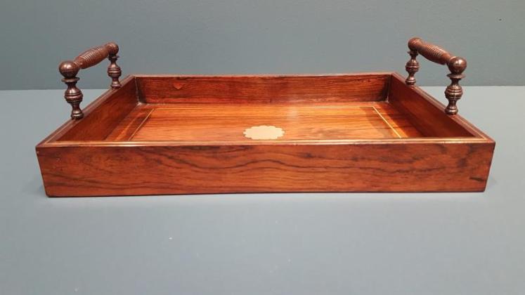 Small Regency Rosewood Brass Inlaid Drinks Tray - Image 5