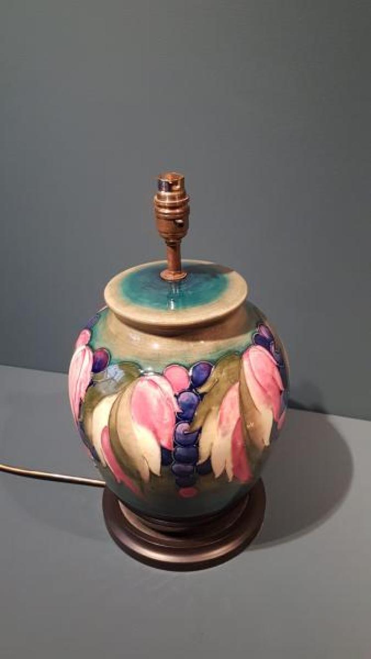 Large Early Walter Moorcroft Leaf and Berries Lamp - Image 2
