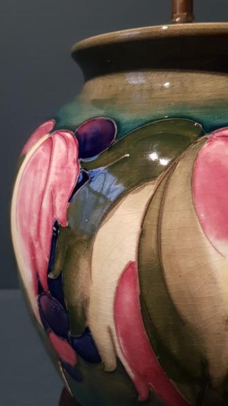 Large Early Walter Moorcroft Leaf and Berries Lamp - Image 4