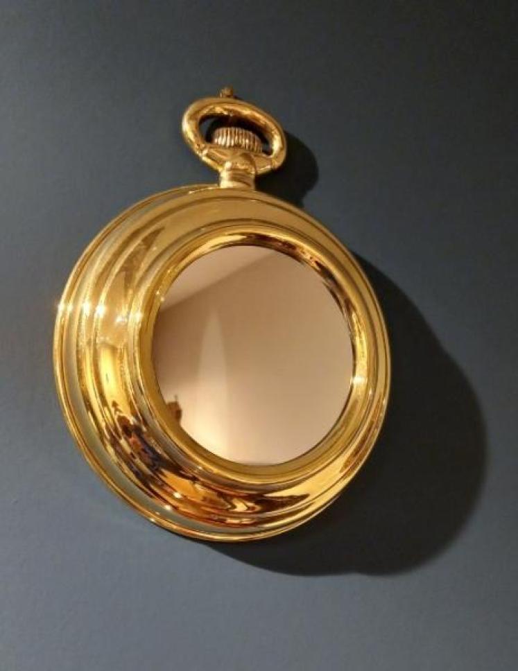 Stylish 1930's Brass Pocket Watch Style Wall Mirror - Image 1