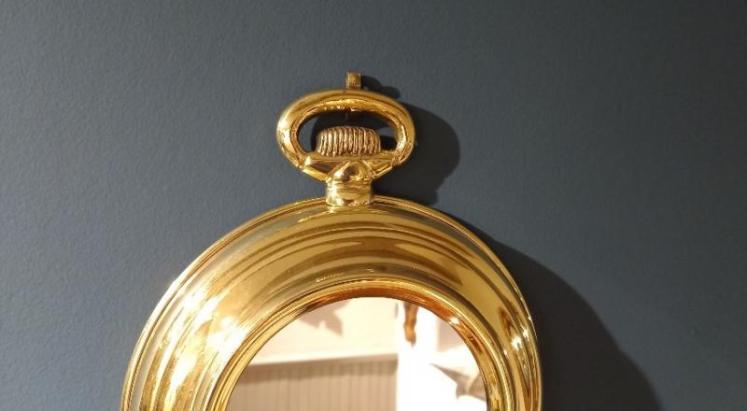 Stylish 1930's Brass Pocket Watch Style Wall Mirror - Image 6