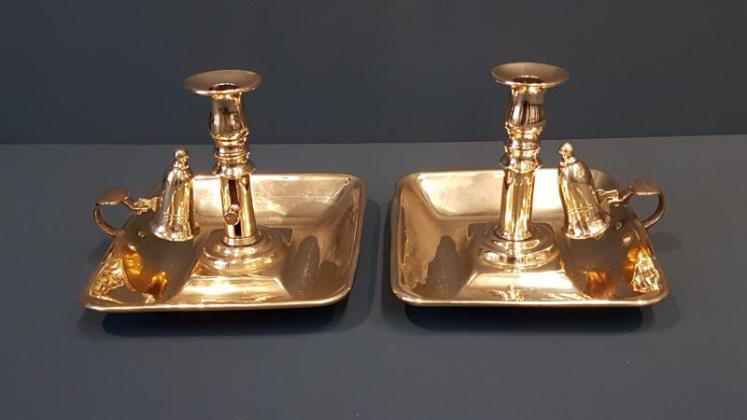 Matching Pair of Late George III Brass Chamber Sticks  - Image 6