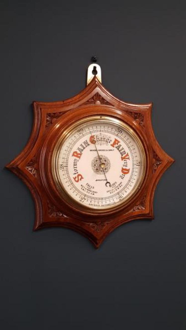 Superb Carved Walnut Starburst Barometer - Image 1