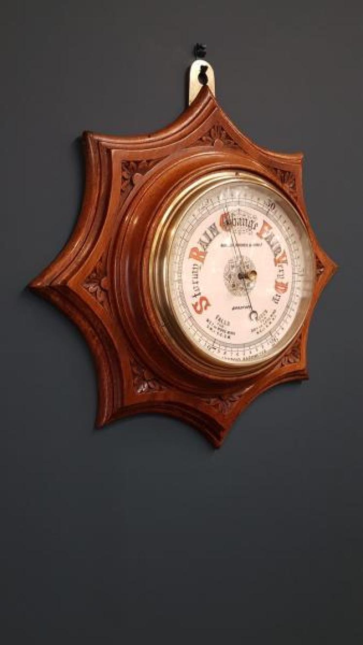 Superb Carved Walnut Starburst Barometer - Image 2