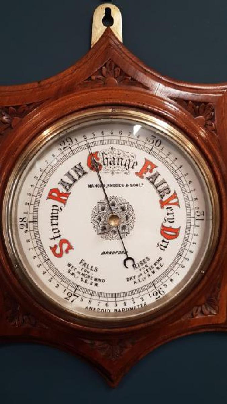 Superb Carved Walnut Starburst Barometer - Image 4