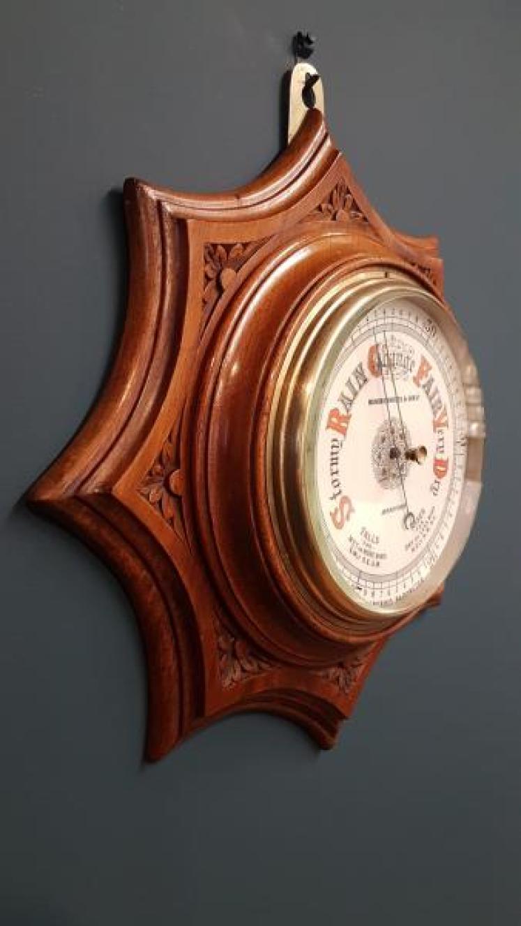 Superb Carved Walnut Starburst Barometer - Image 5