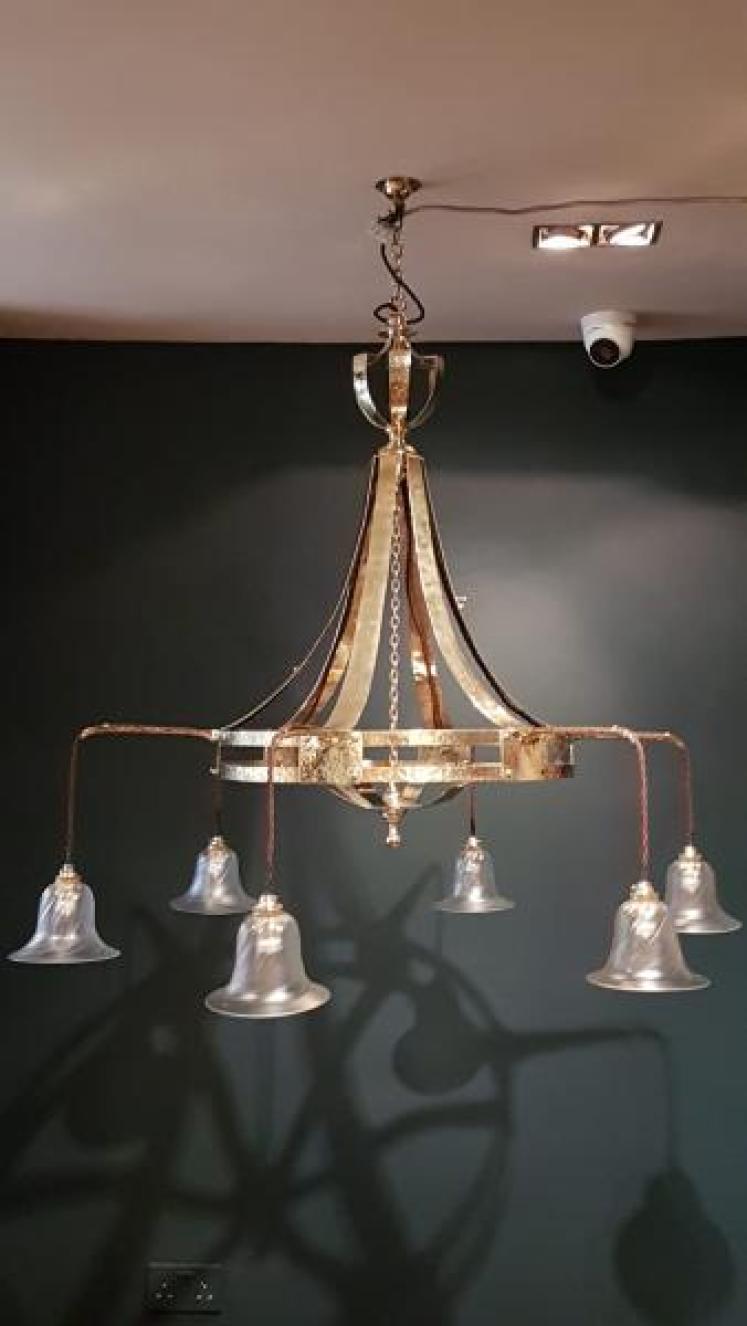 Superb Large Arts and Crafts Brass Chandelier - Image 2