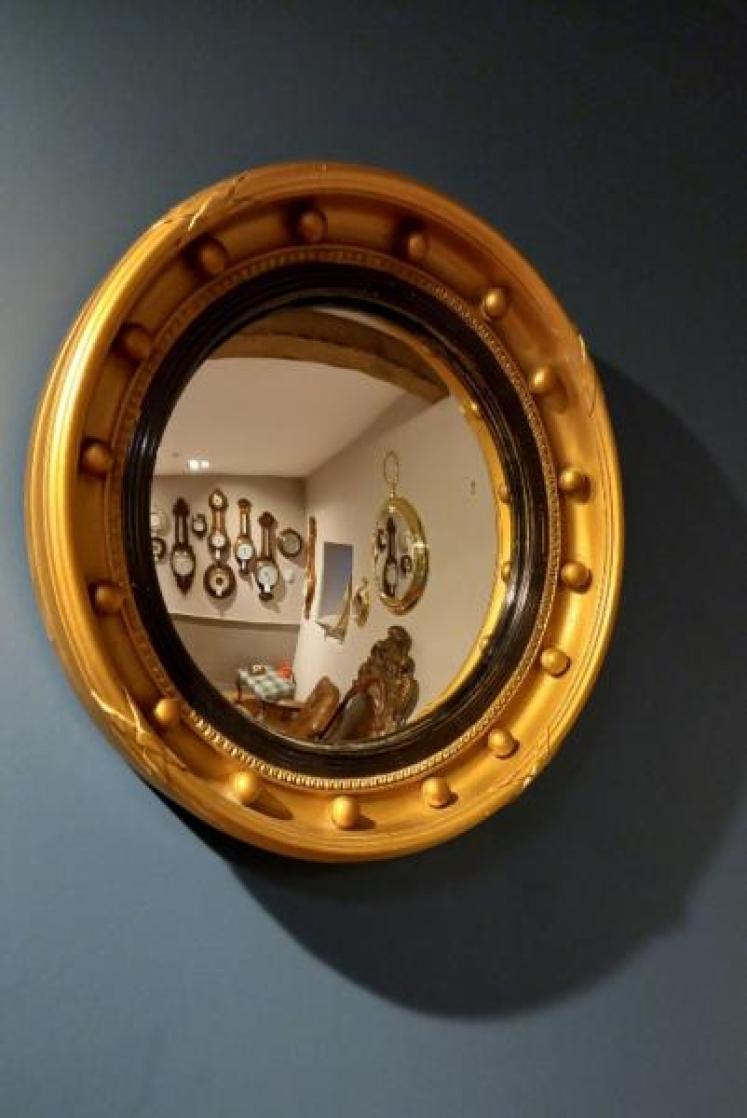 Edwardian Timber Gilt Convex Wall Mirror - Image 1