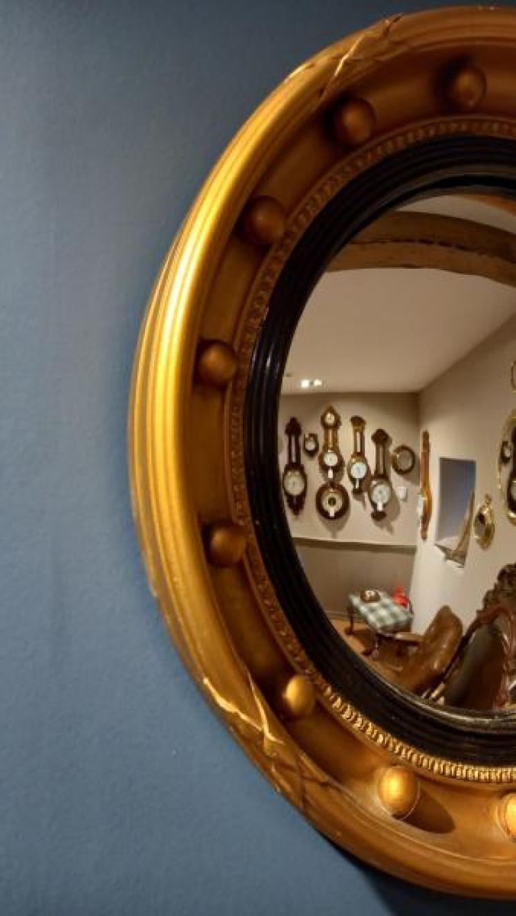 Edwardian Timber Gilt Convex Wall Mirror - Image 3