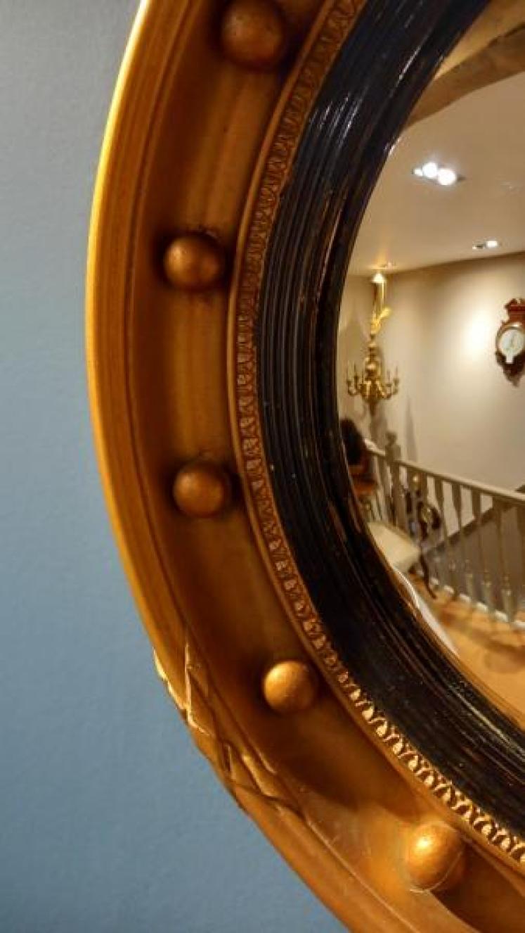 Edwardian Timber Gilt Convex Wall Mirror - Image 5