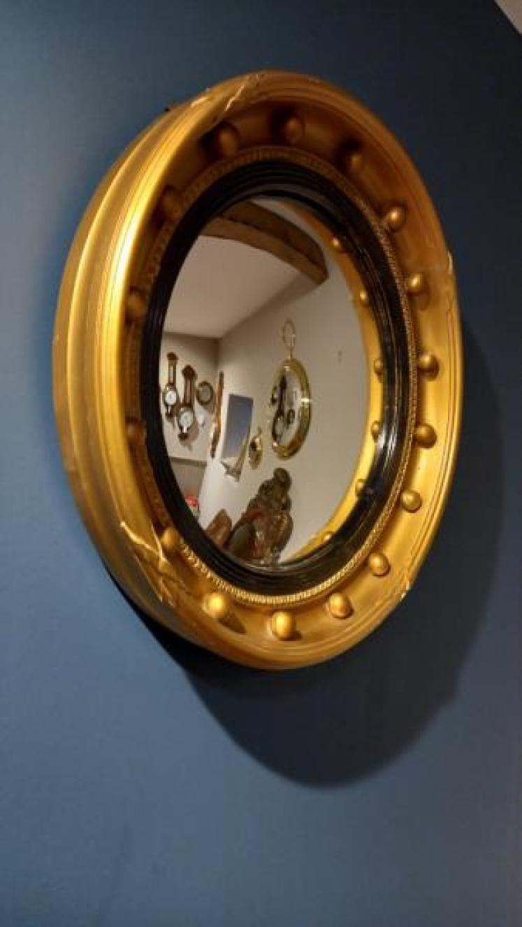 Edwardian Timber Gilt Convex Wall Mirror - Image 6