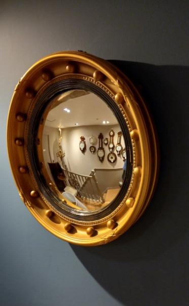 Edwardian Timber Gilt Convex Wall Mirror - Image 7