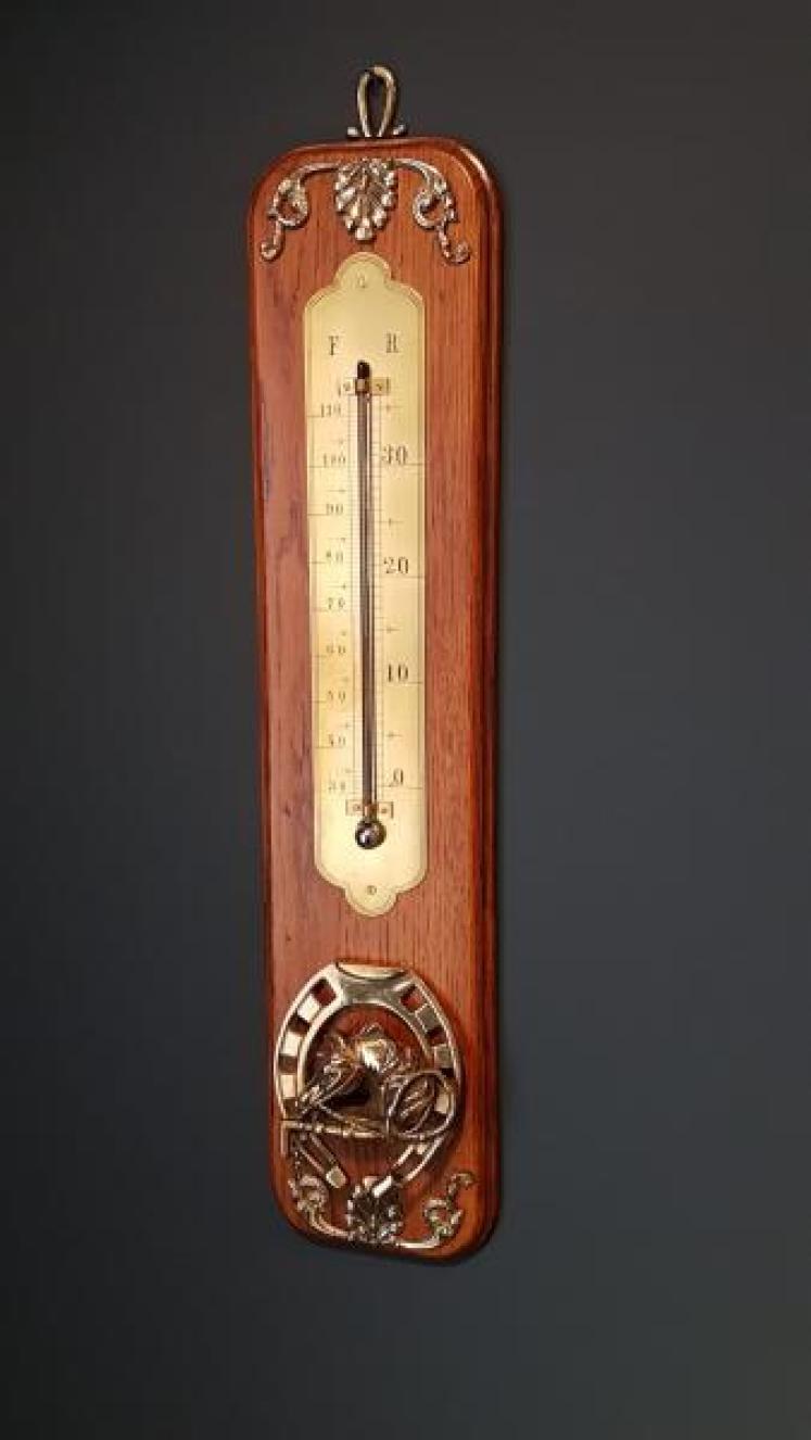 Edwardian Oak Thermometer and Paper Clip - Image 1