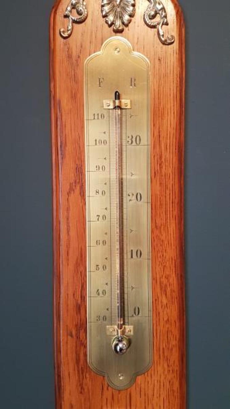 Edwardian Oak Thermometer and Paper Clip - Image 2
