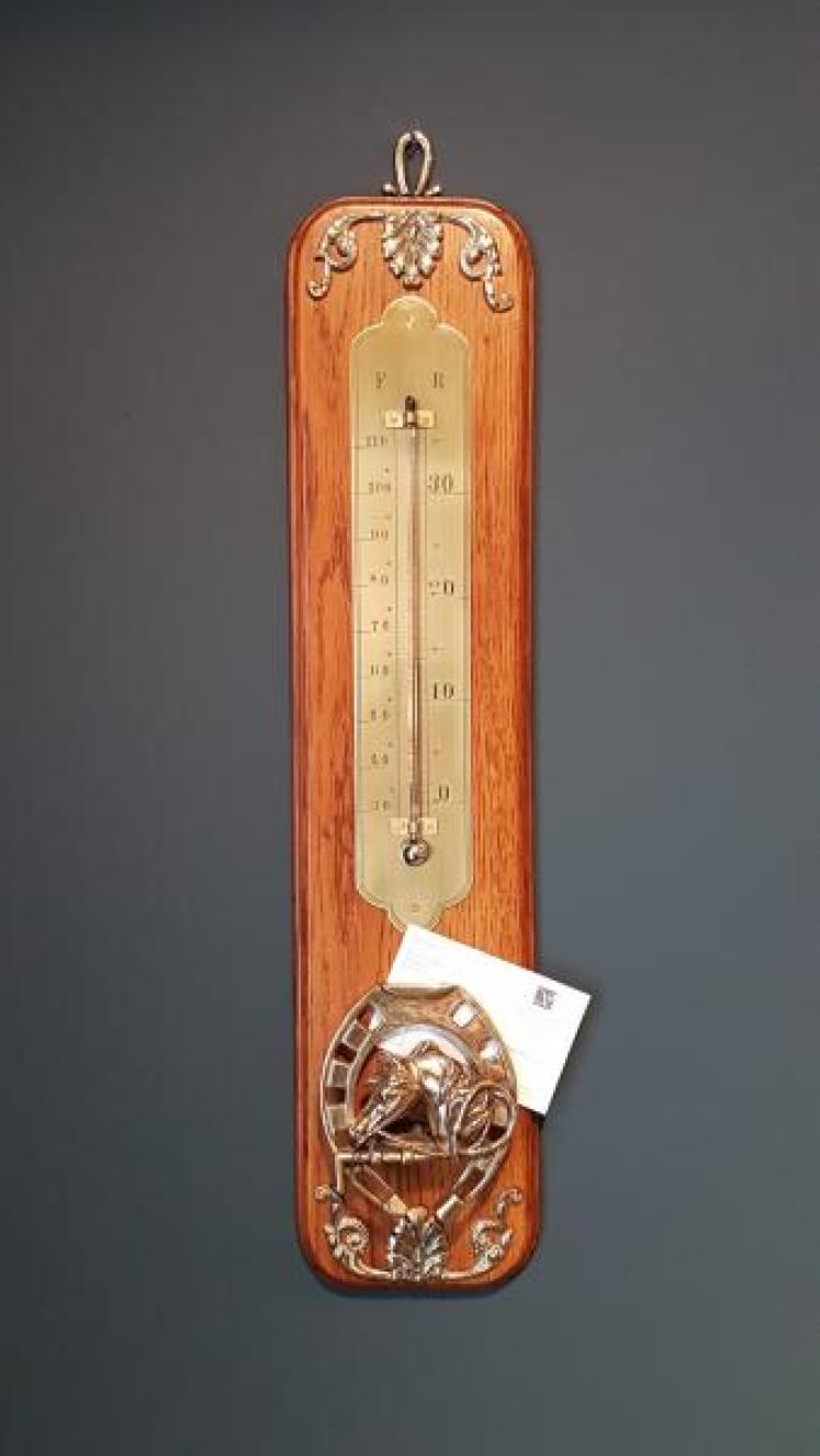 Edwardian Oak Thermometer and Paper Clip - Image 4