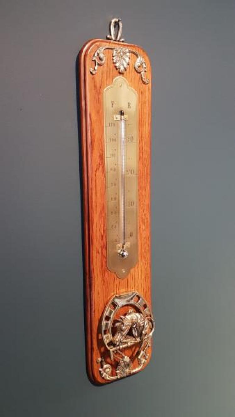 Edwardian Oak Thermometer and Paper Clip - Image 5
