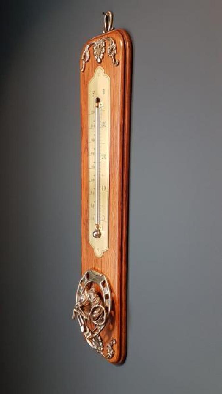 Edwardian Oak Thermometer and Paper Clip - Image 7