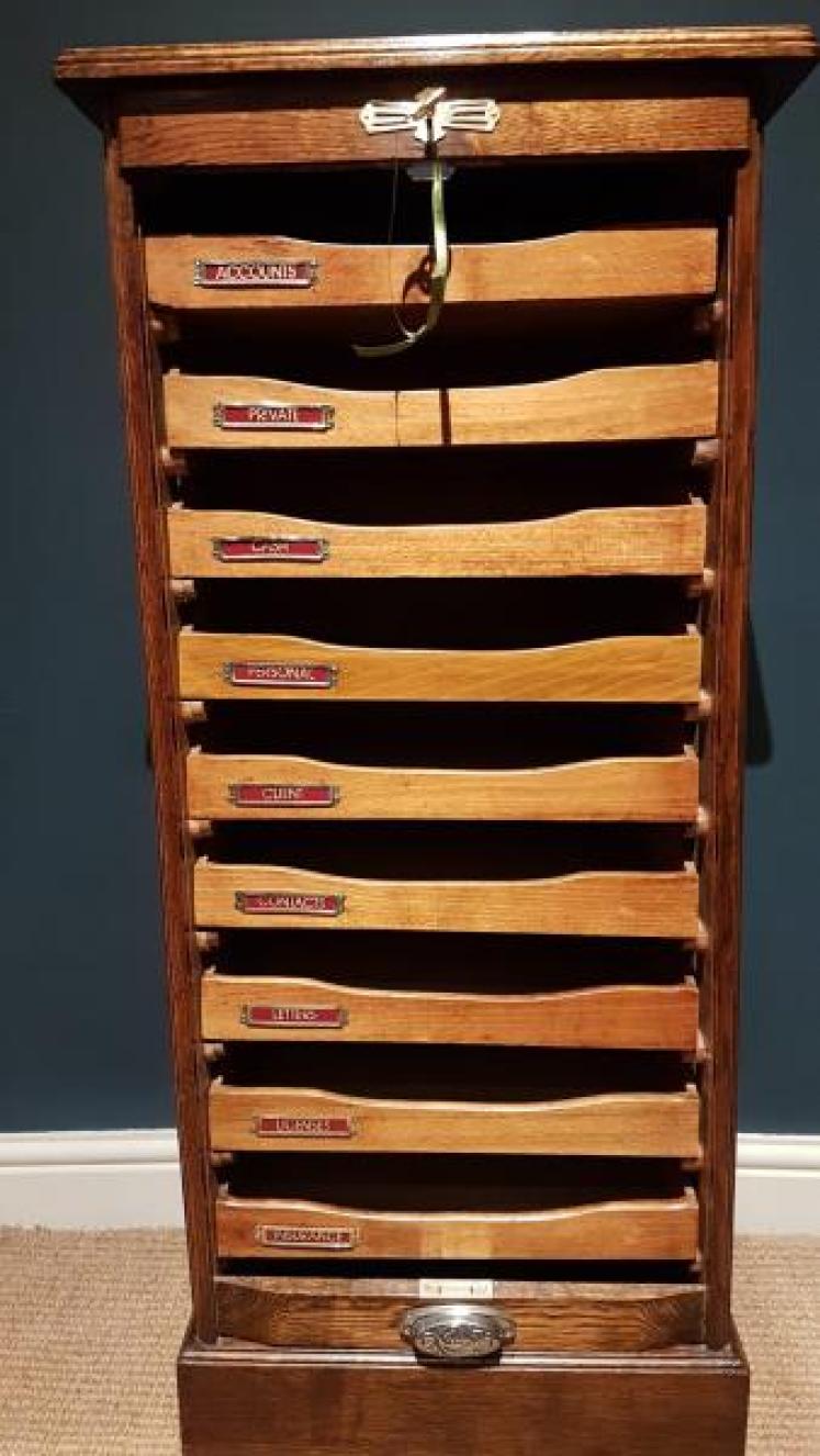 Edwardian Oak Tambour Front File Cabinet - Image 1