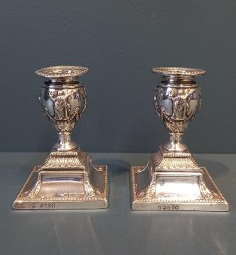 Matching Pair of Victorian Sheffield Silver Candlesticks
