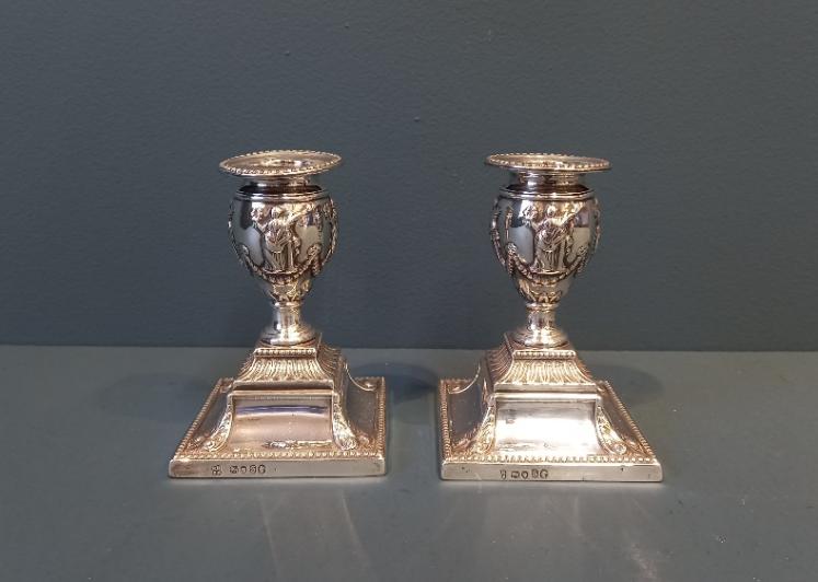 Matching Pair of Victorian Sheffield Silver Candlesticks - Image 1