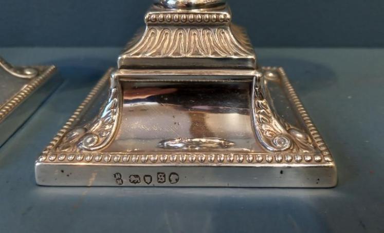Matching Pair of Victorian Sheffield Silver Candlesticks - Image 4