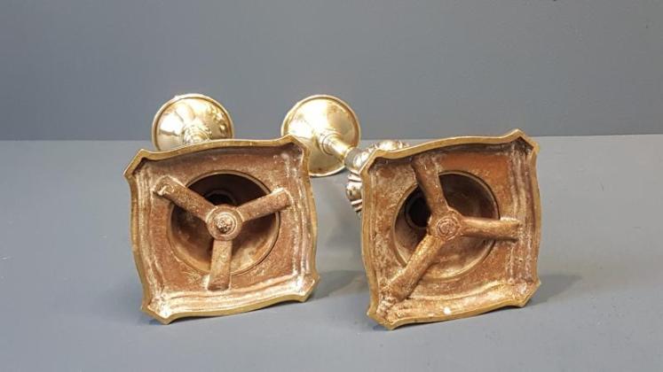 Pair William IV Cast Brass Candlesticks - Image 6