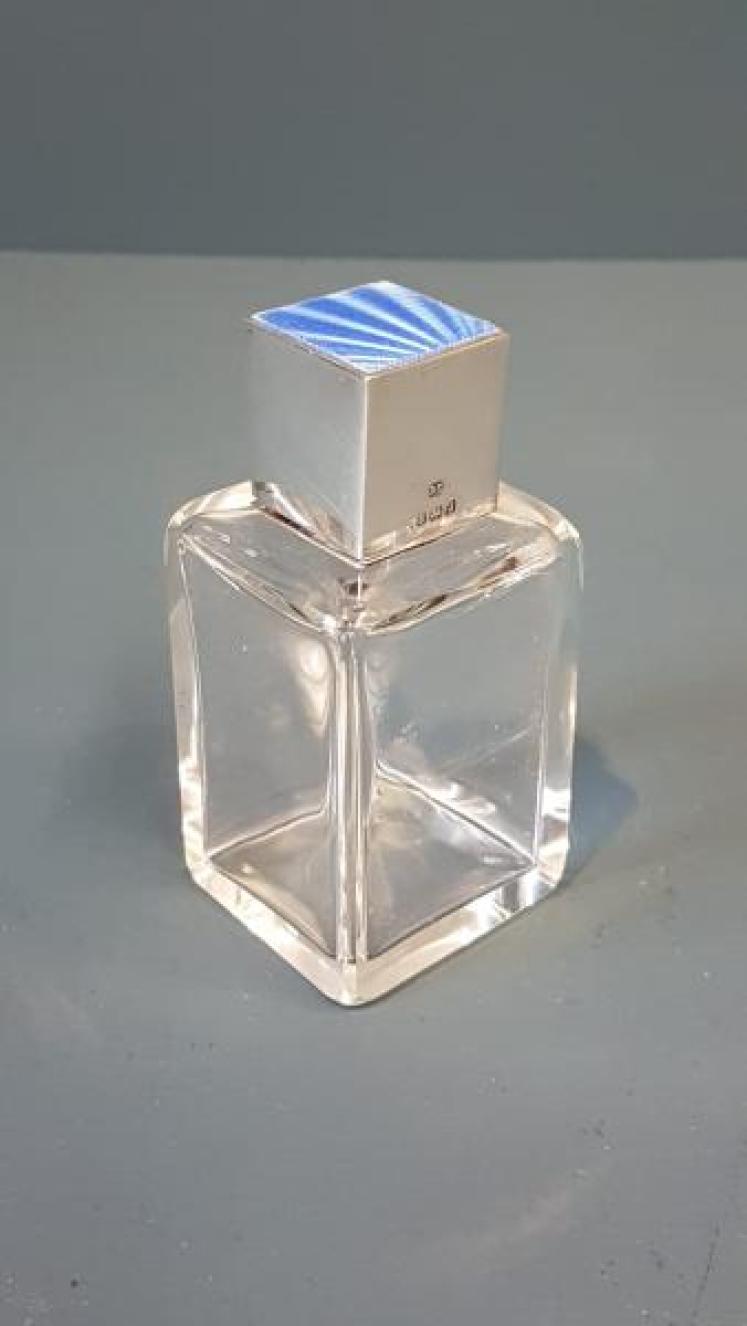 Silver and Enamel Cut Crystal Scent Bottle - Image 1