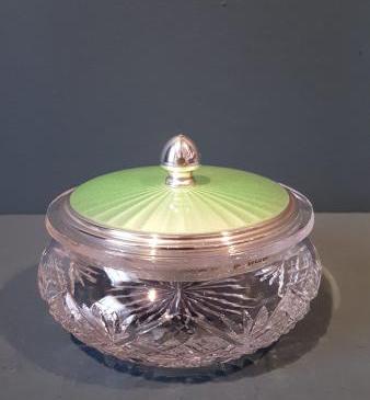 Silver and Engine Turned Enamel Table Jar